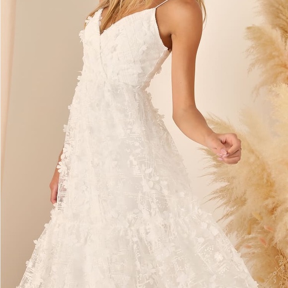 Lulus Springtime Soiree White Sequin 3D Floral Applique Midi Dress - Picture 3 of 6